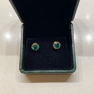 14k Solid Gold Emerald Stud Earrings